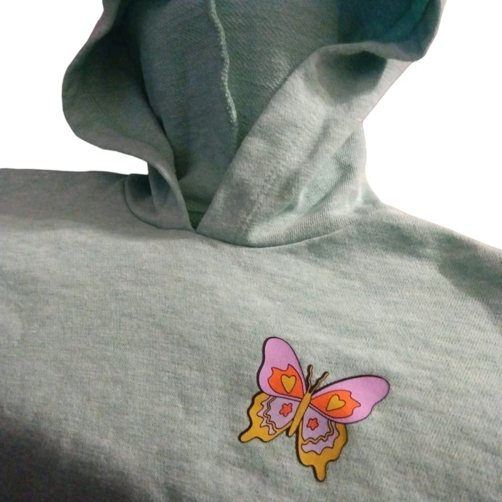 Old Navy Girl's Mint Green Cropped Butterfly Hooded Sweatshirt Sized XS 5